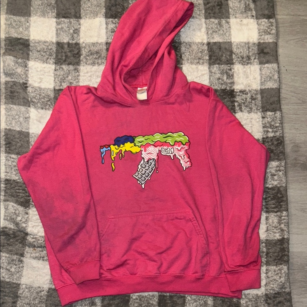 Pink Hoodie with Colorful Graphic